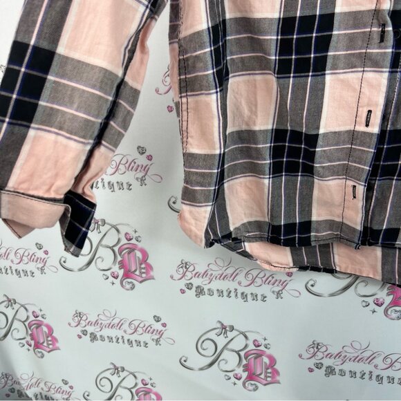 Divided pink blue purple black Plaid Button-Up Shirt in Pink and Black - Picture 7 of 12